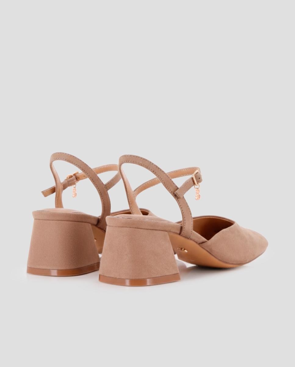 Mules de Salto Liso com Fivela no Tornozelo Bege-3