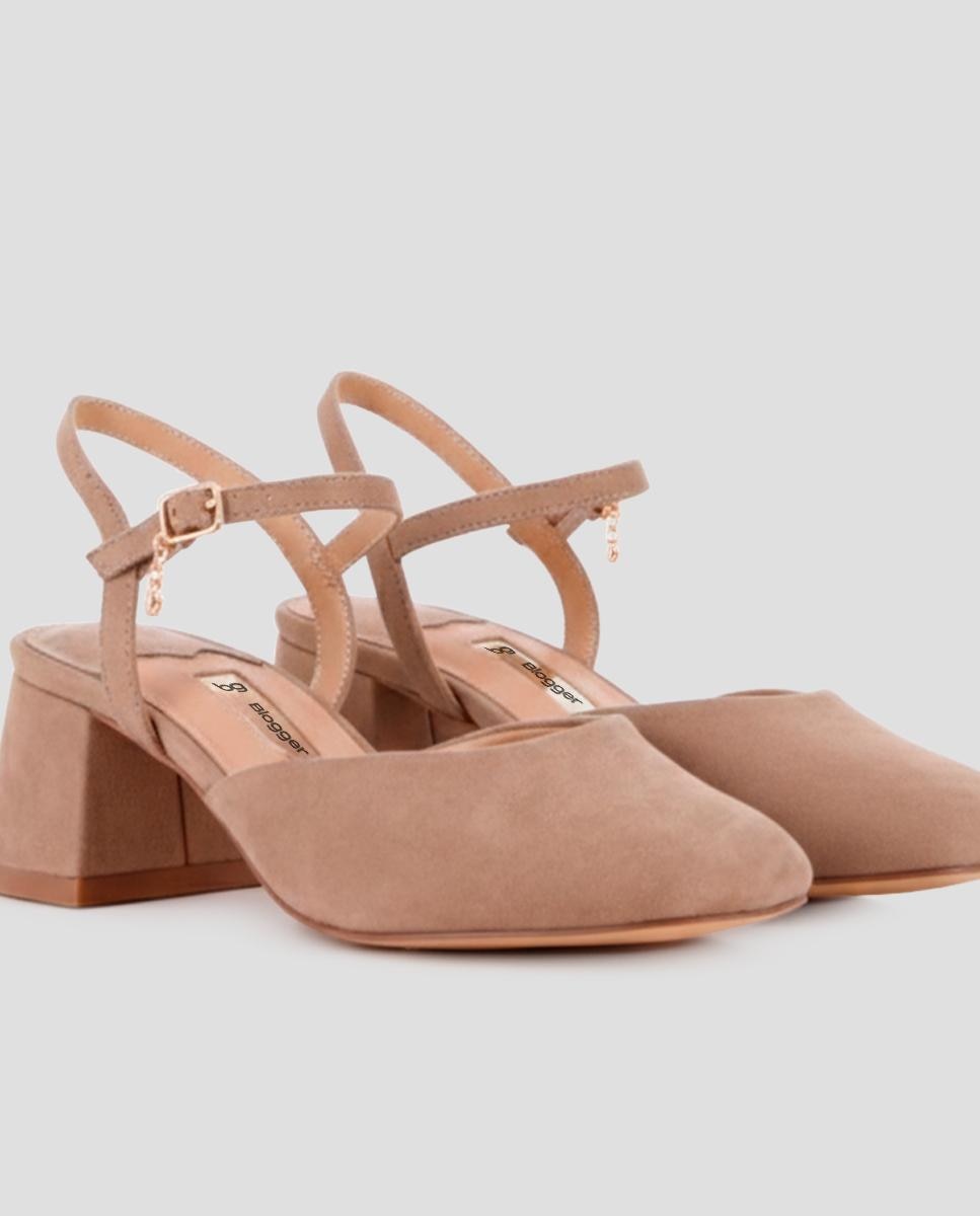 Mules de Salto Liso com Fivela no Tornozelo Bege-4