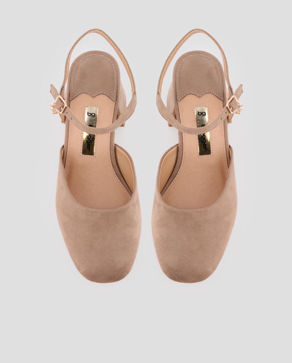 Mules de Salto Liso com Fivela no Tornozelo Bege-5