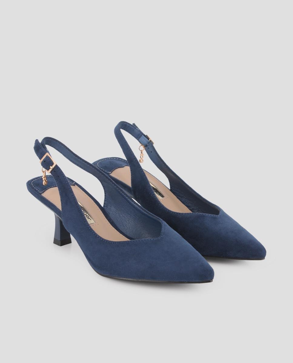 Sapatos de Salto com o Calcanhar Aberto e Fecho de Fivela Azul-2