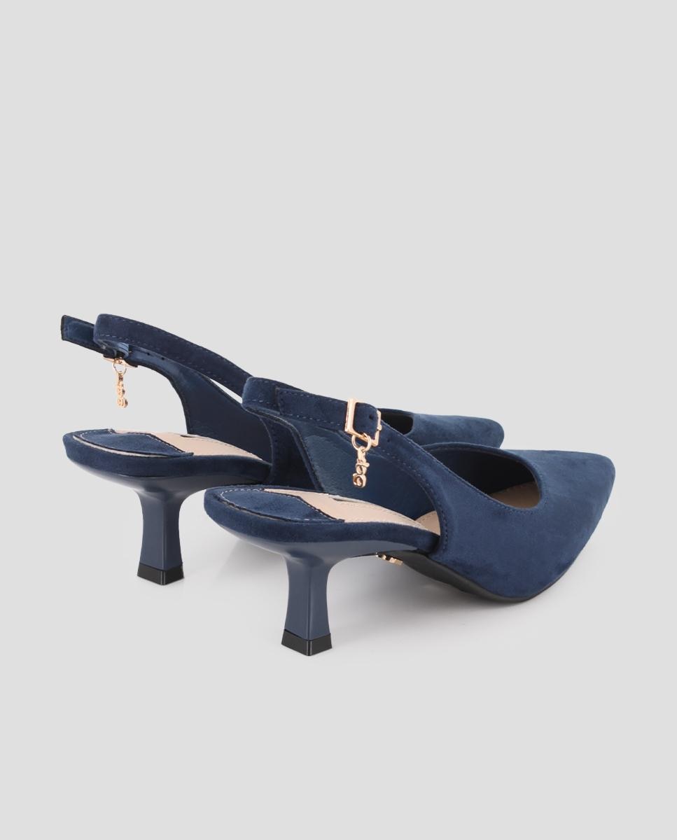 Sapatos de Salto com o Calcanhar Aberto e Fecho de Fivela Azul-3