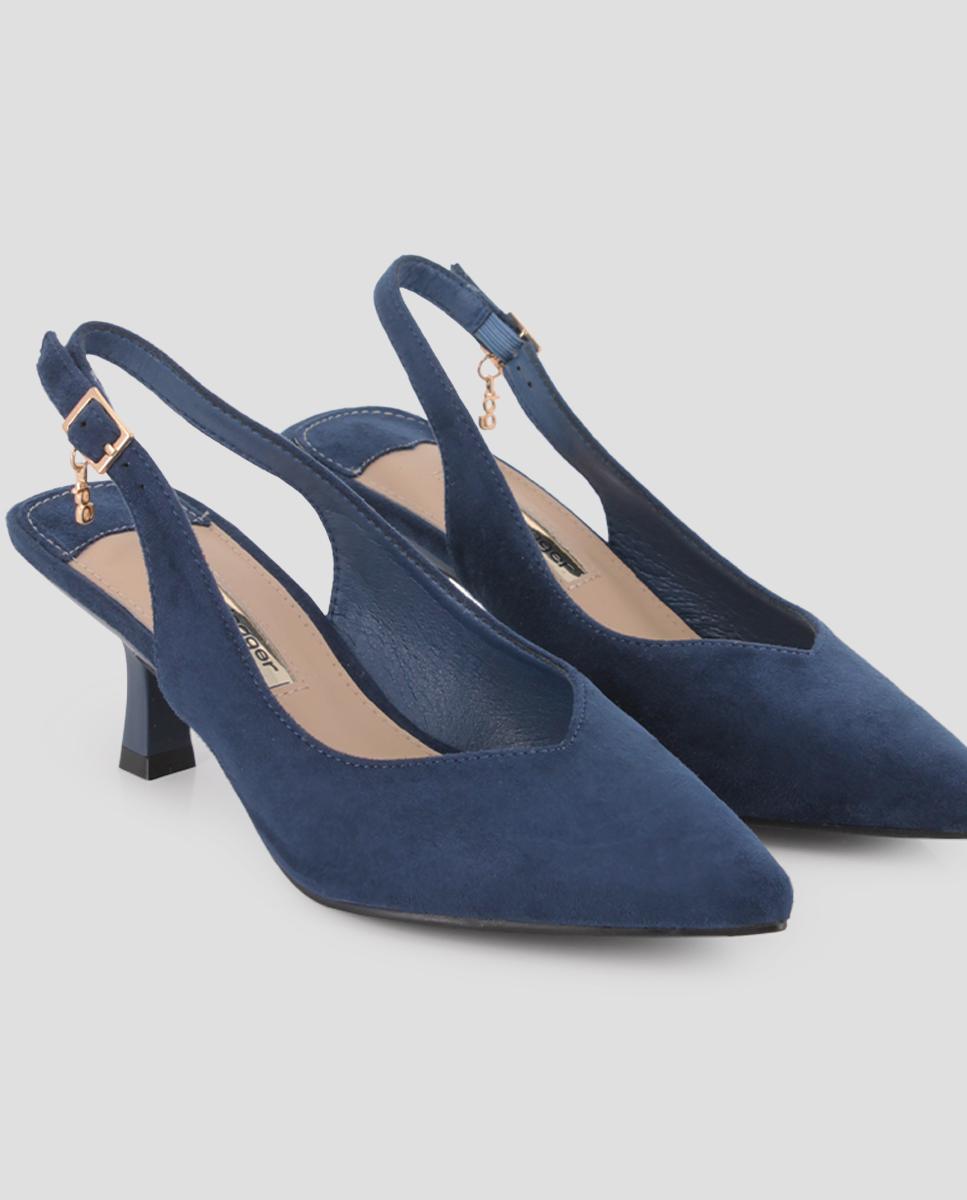 Sapatos de Salto com o Calcanhar Aberto e Fecho de Fivela Azul-4