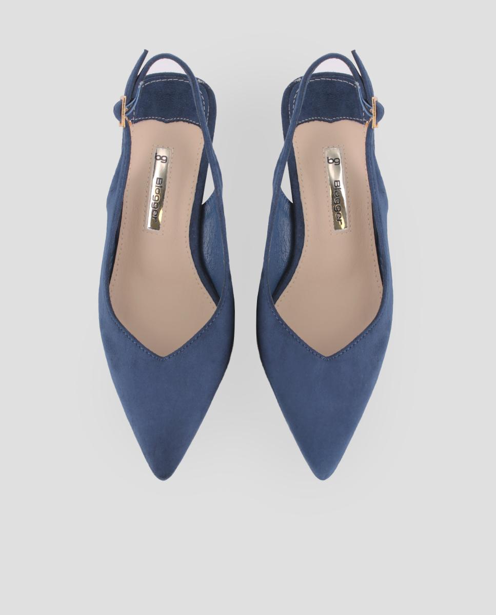 Sapatos de Salto com o Calcanhar Aberto e Fecho de Fivela Azul-5