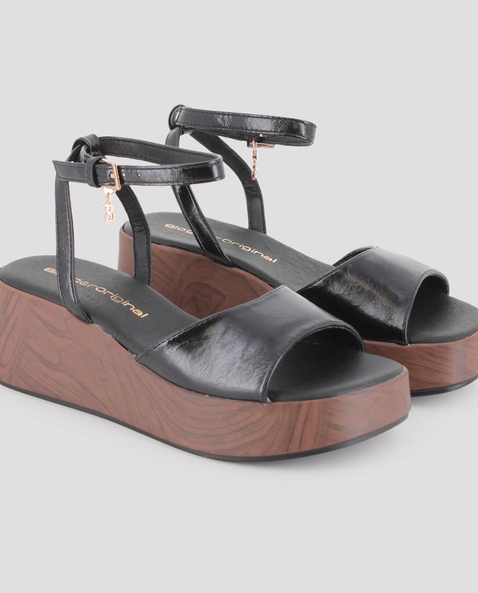 Sandálias de Pala com Plataforma e Fecho de Fivela Preto-4