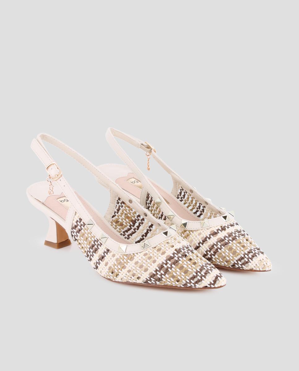 Sapatos de Salto com o Calcanhar Aberto e Detalhe de Tachas Branco-2