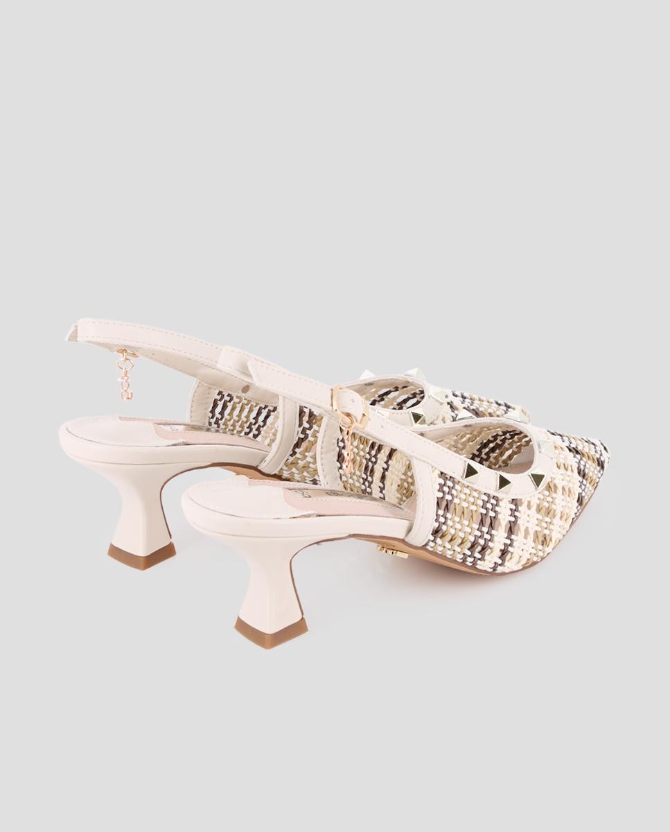 Sapatos de Salto com o Calcanhar Aberto e Detalhe de Tachas Branco-3