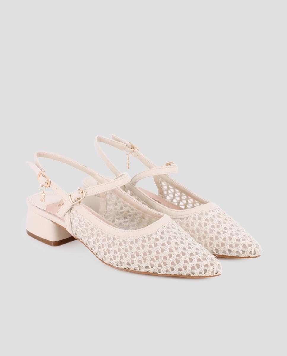 Sapatos de Salto com o Calcanhar Aberto de Biqueira Pontiaguda Branco-2