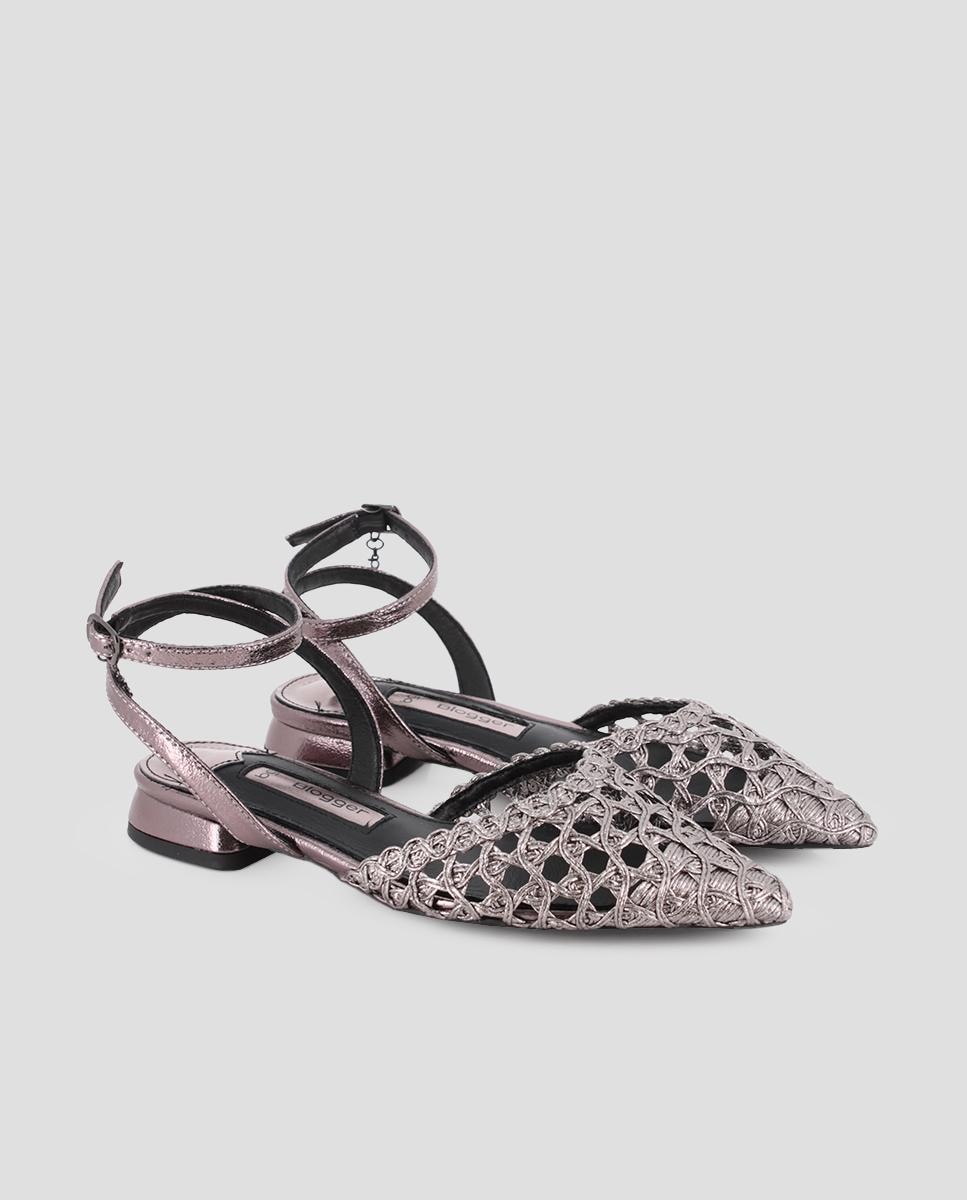Sapatos de Salto com o Calcanhar Aberto e Fecho de Fivela Prata-2