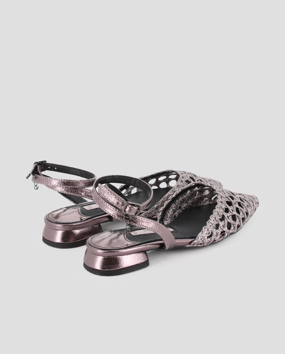 Sapatos de Salto com o Calcanhar Aberto e Fecho de Fivela Prata-3