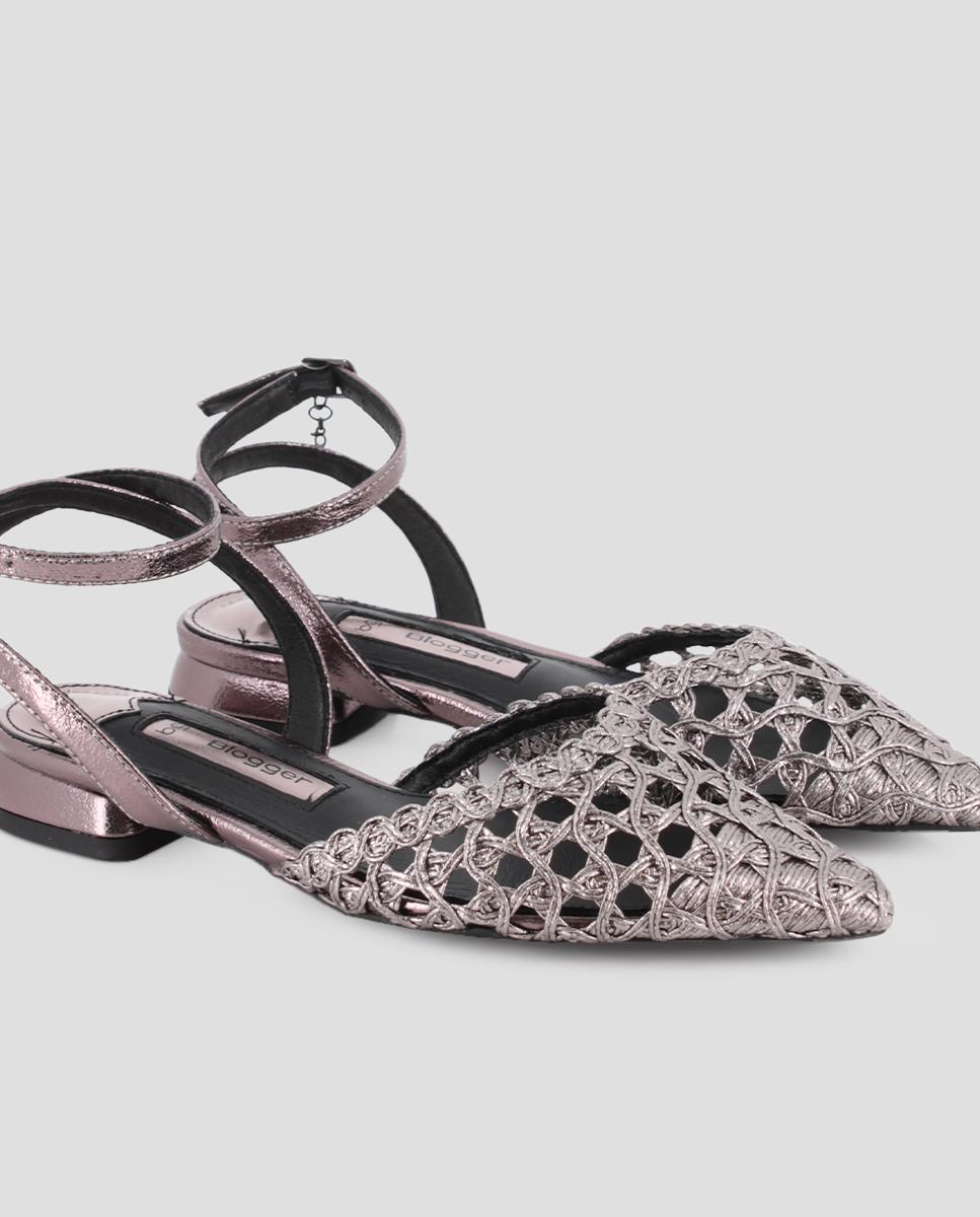 Sapatos de Salto com o Calcanhar Aberto e Fecho de Fivela Prata-4