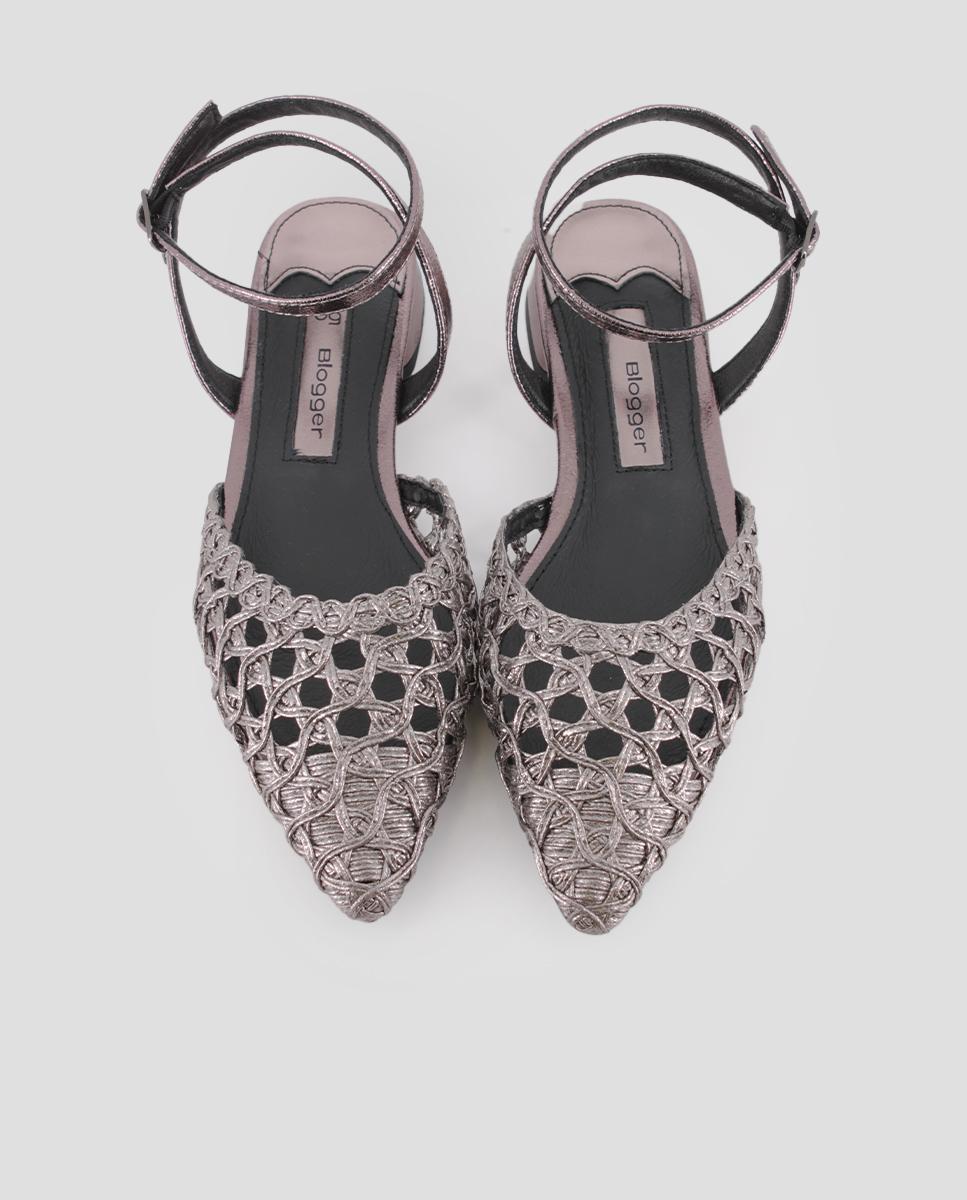 Sapatos de Salto com o Calcanhar Aberto e Fecho de Fivela Prata-5