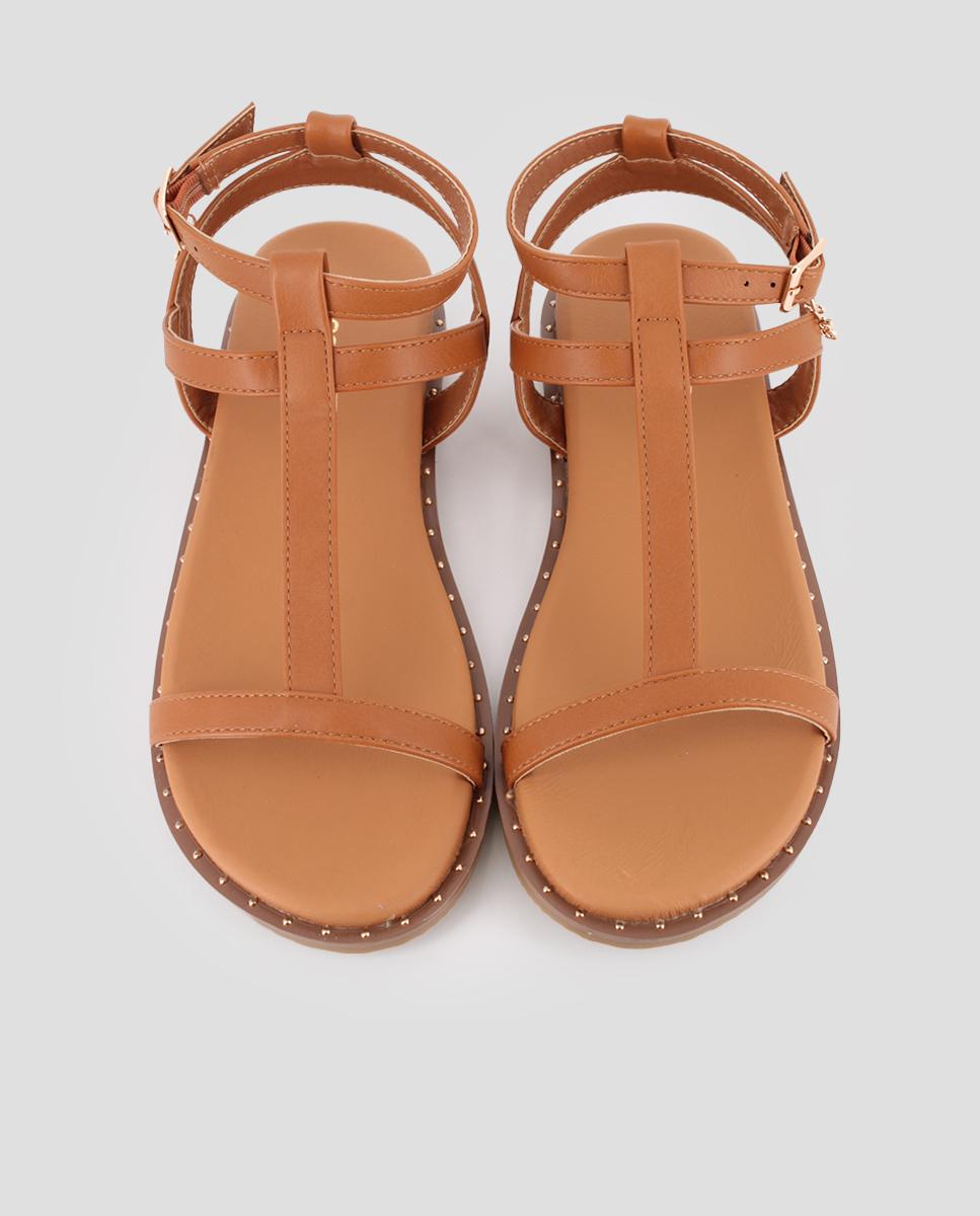 Sandálias Rasas com Design Assimétrico e Fecho de Fivela Camel-5