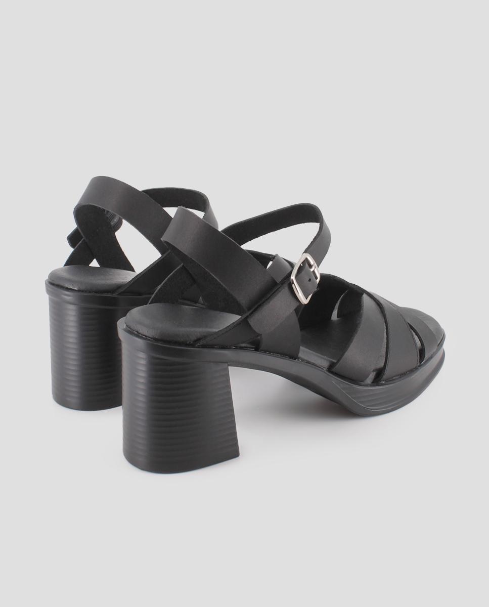Sandálias de Tiras em Pele com Design Assimétrico Preto-3