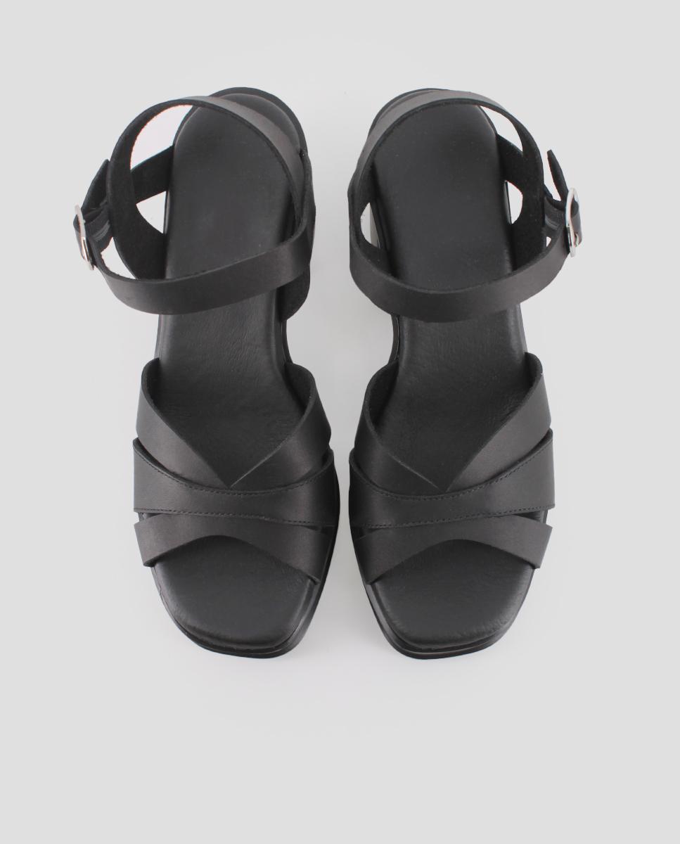 Sandálias de Tiras em Pele com Design Assimétrico Preto-5