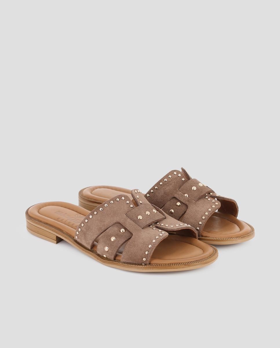 Sandálias de Tira em Pele com Design Assimétrico Taupe-2