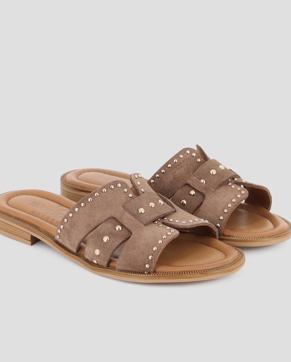 Sandálias de Tira em Pele com Design Assimétrico Taupe-4