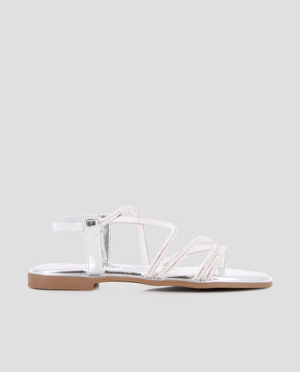 Imagem 0 de Sandálias de Tira Rasas com Adornos de Pedraria