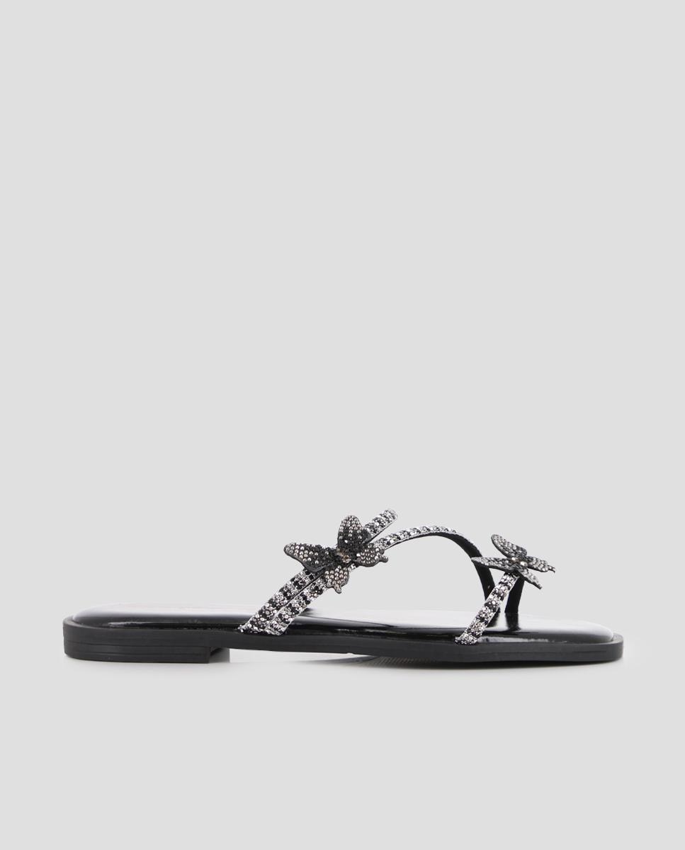 Imagem 0 de Sandálias de Tira Rasas com Adornos de Pedraria