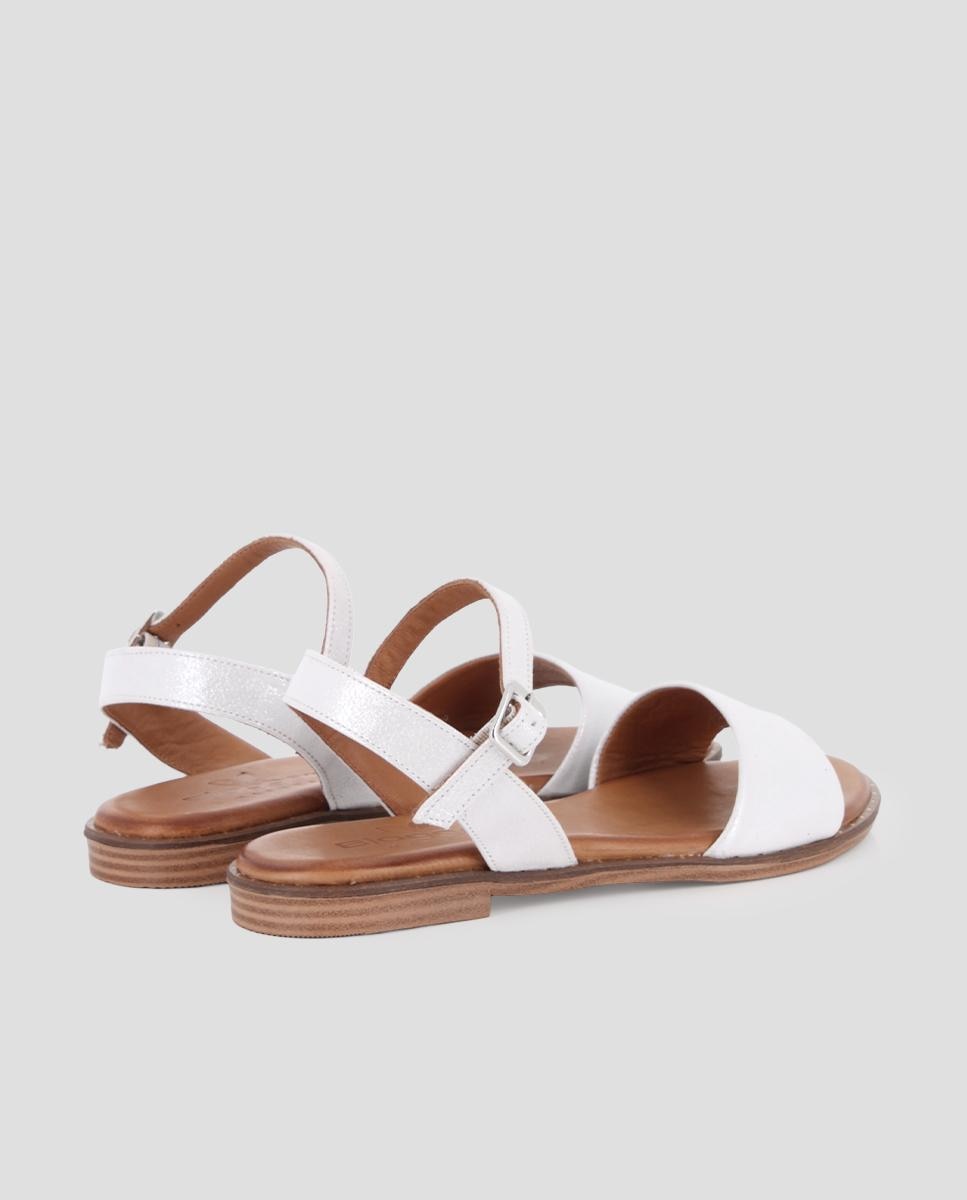 Sandálias de Tira de Pele com Pulseira e Fecho de Fivela Branco-3