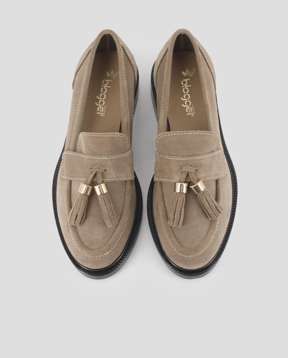 Mocassins em Pele de Camurça com Design Clássico e Pompom Decorativo Camel-5