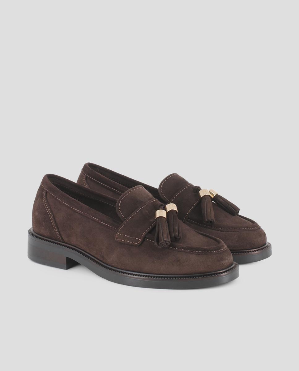 Mocassins em Pele de Camurça com Design Clássico e Pompom Decorativo Castanho-2