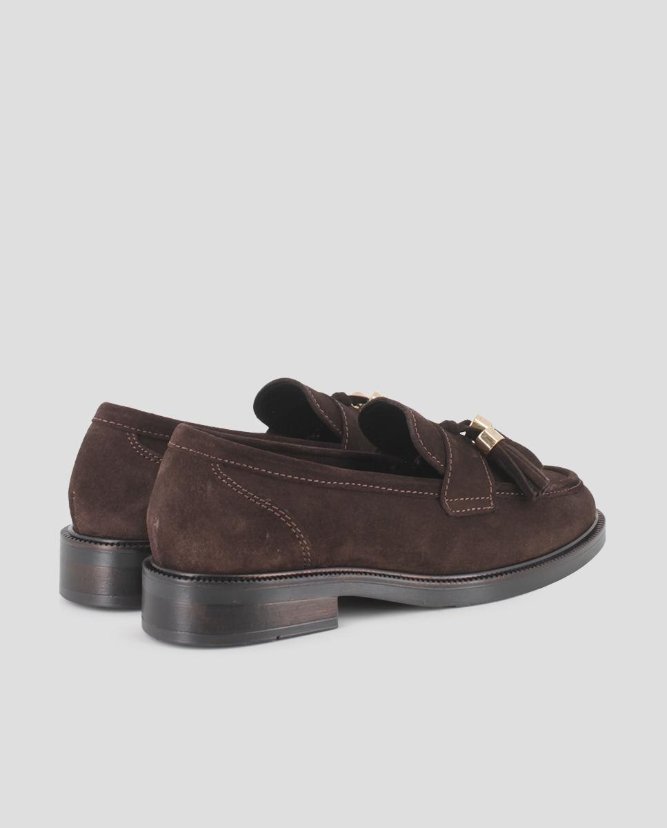 Mocassins em Pele de Camurça com Design Clássico e Pompom Decorativo Castanho-3