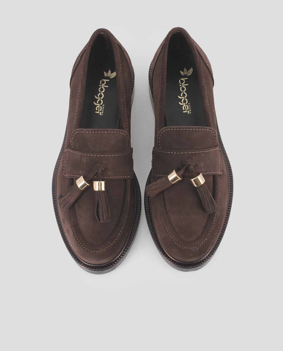 Mocassins em Pele de Camurça com Design Clássico e Pompom Decorativo Castanho-5