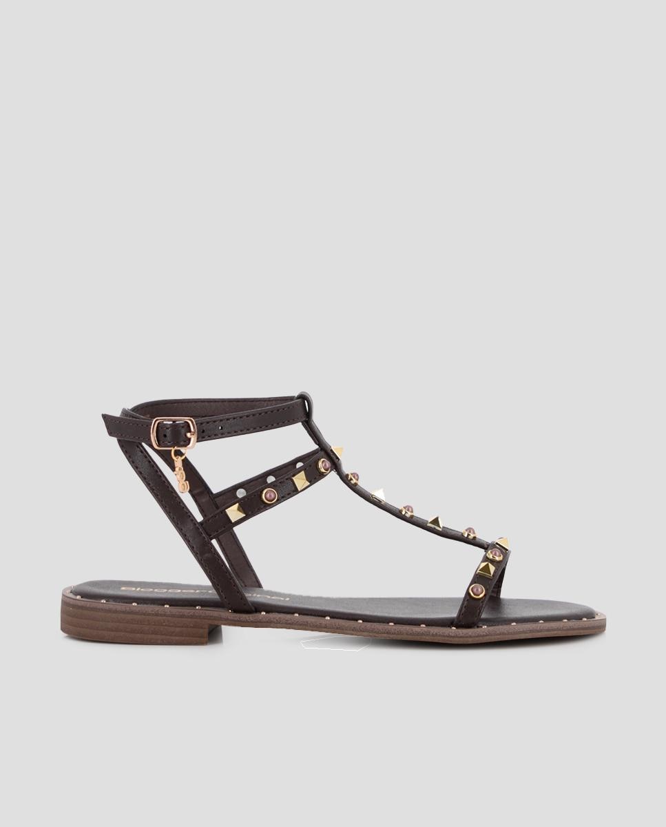 Imagem 0 de Sandálias Rasas com Detalhes de Tachas e Fecho de Fivela
