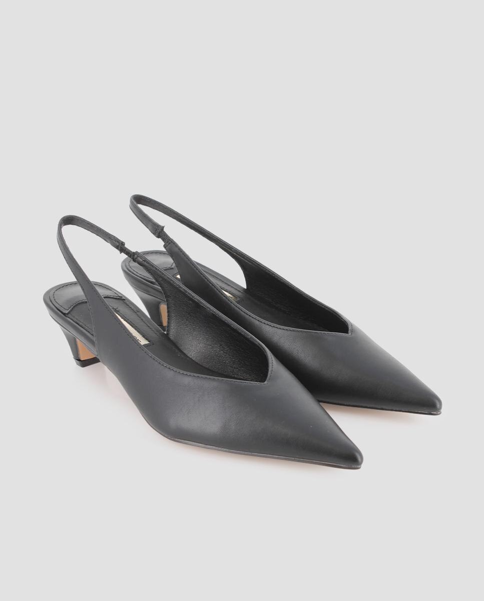 Sapatos de Salto com o Calcanhar Aberto e Tira Elástica Preto-2
