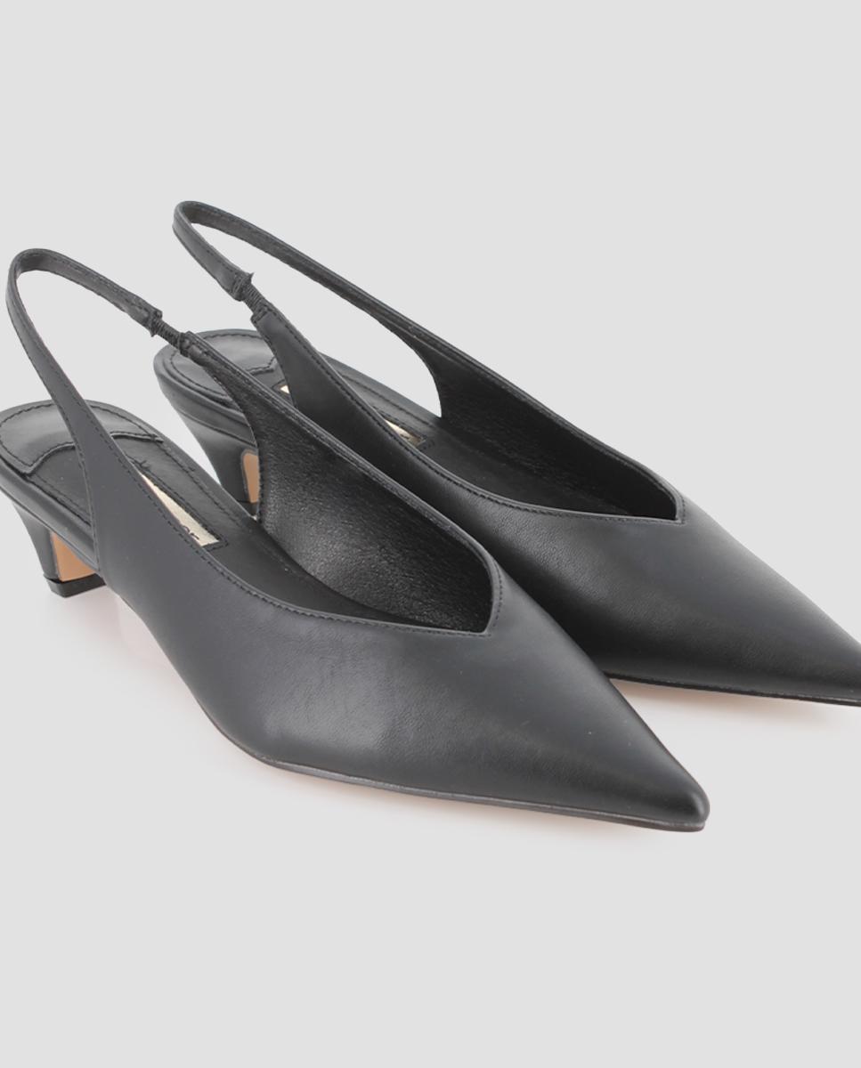 Sapatos de Salto com o Calcanhar Aberto e Tira Elástica Preto-4