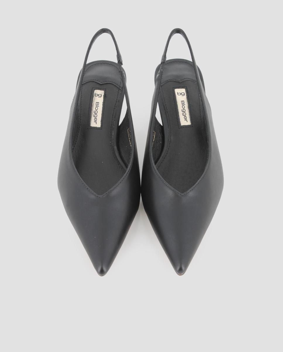 Sapatos de Salto com o Calcanhar Aberto e Tira Elástica Preto-5