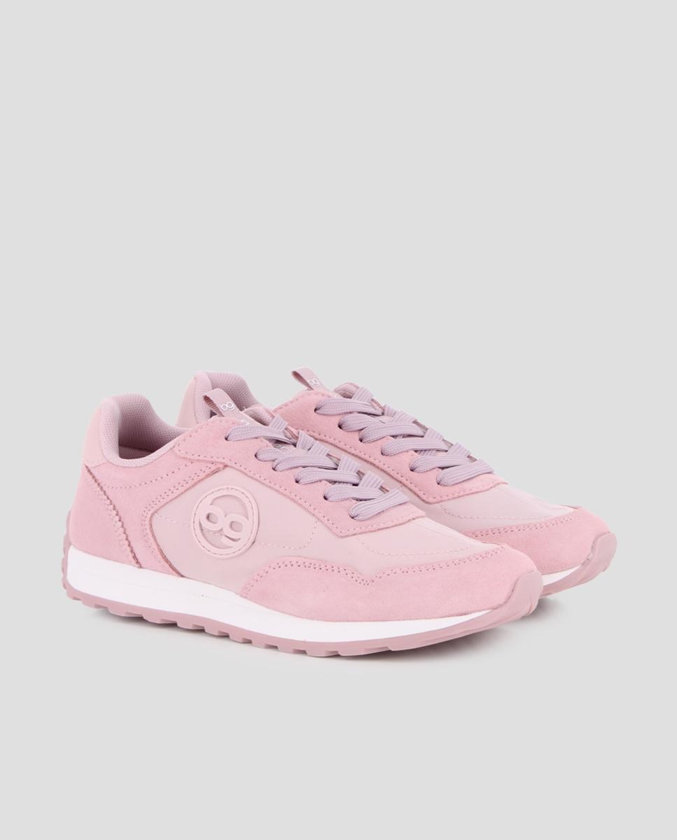 Sapatilhas Desportivas de Pele com Logo Lateral Rosa-claro-2