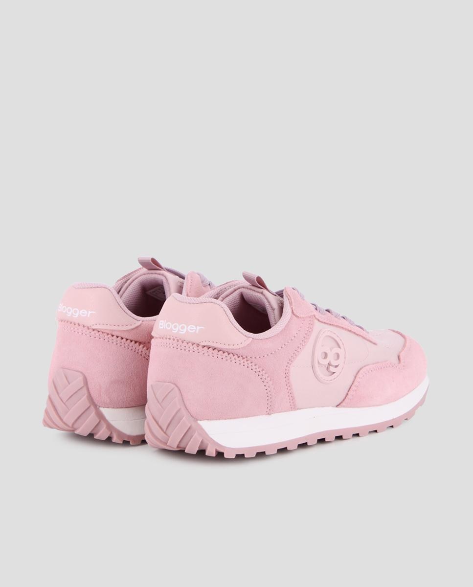 Sapatilhas Desportivas de Pele com Logo Lateral Rosa-claro-3