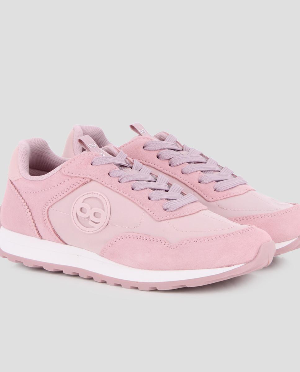 Sapatilhas Desportivas de Pele com Logo Lateral Rosa-claro-4
