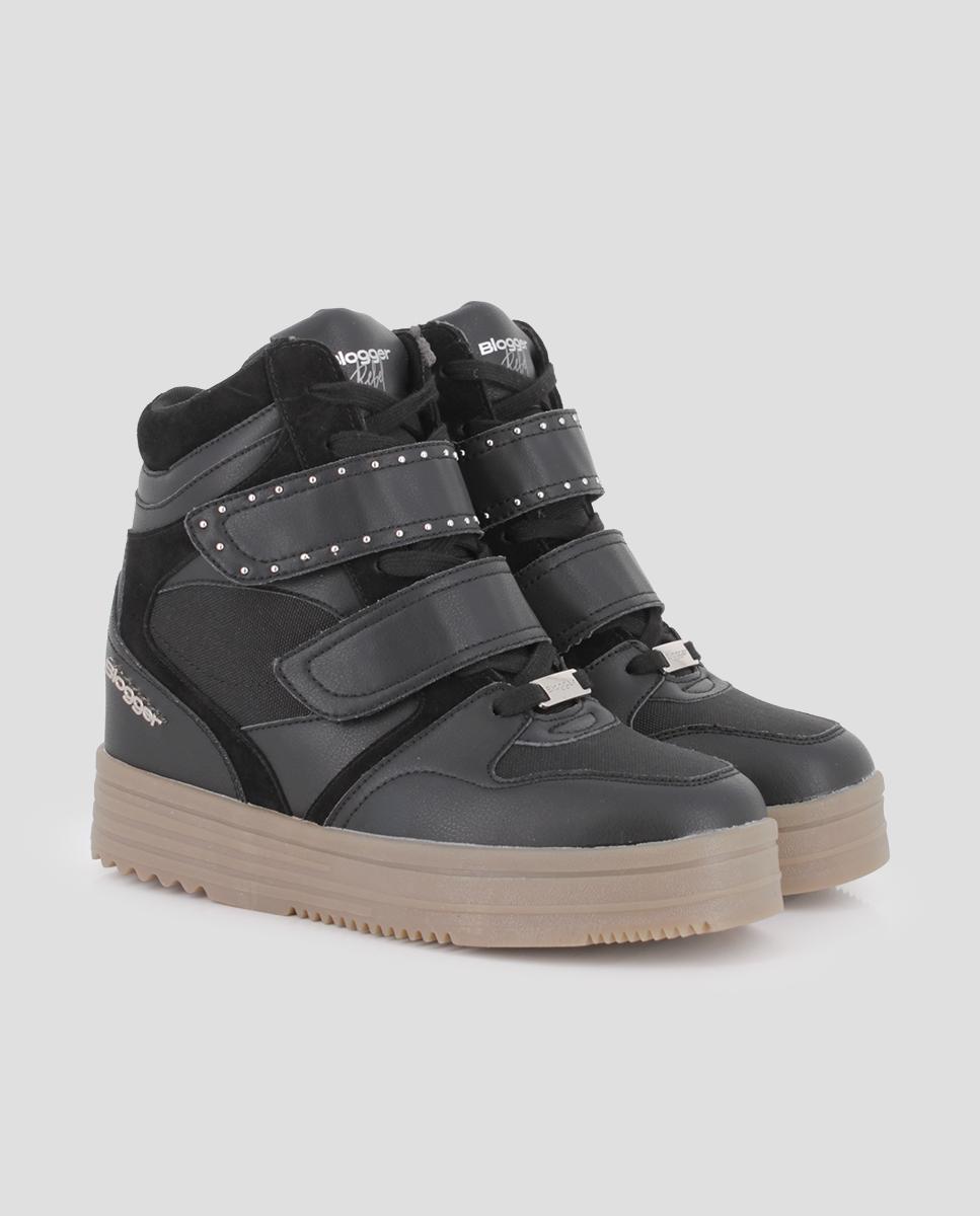 Sapatilhas Altas Violet com Atacadores e Velcro Preto-2