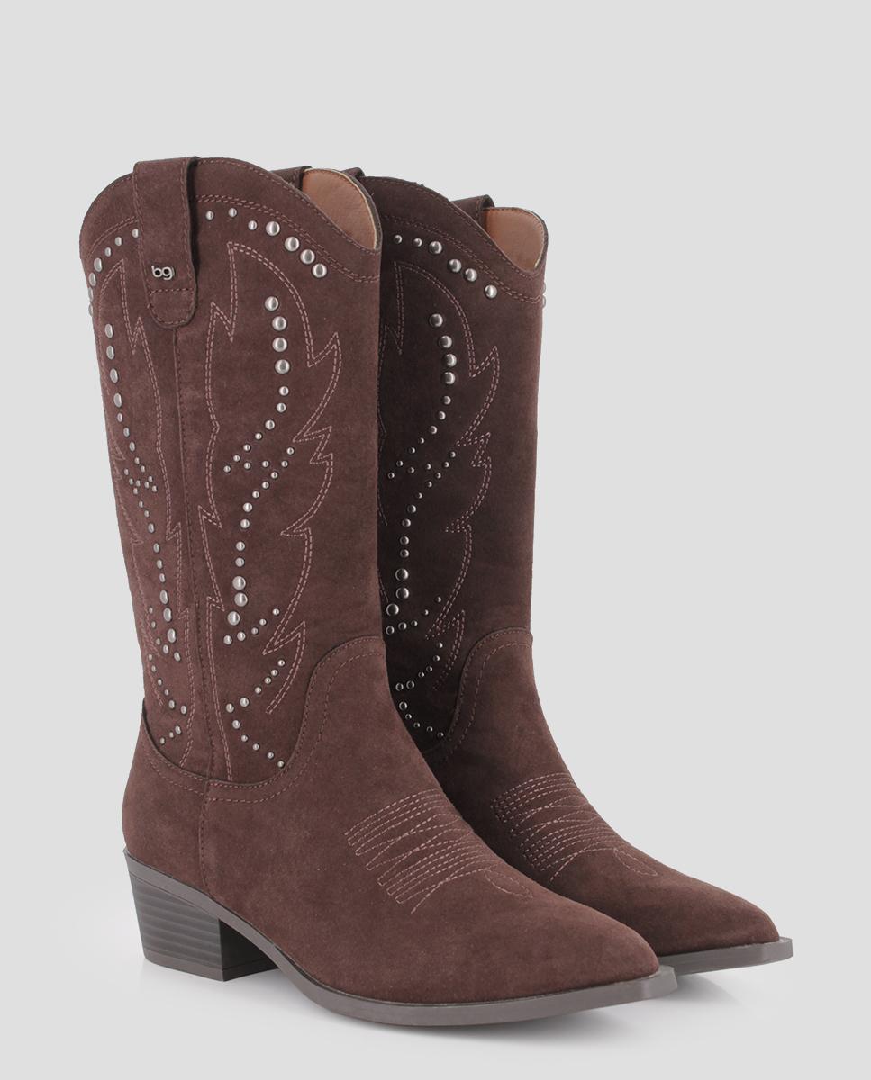 Botas Cowboy Alma com Tacão Baixo Castanho-2