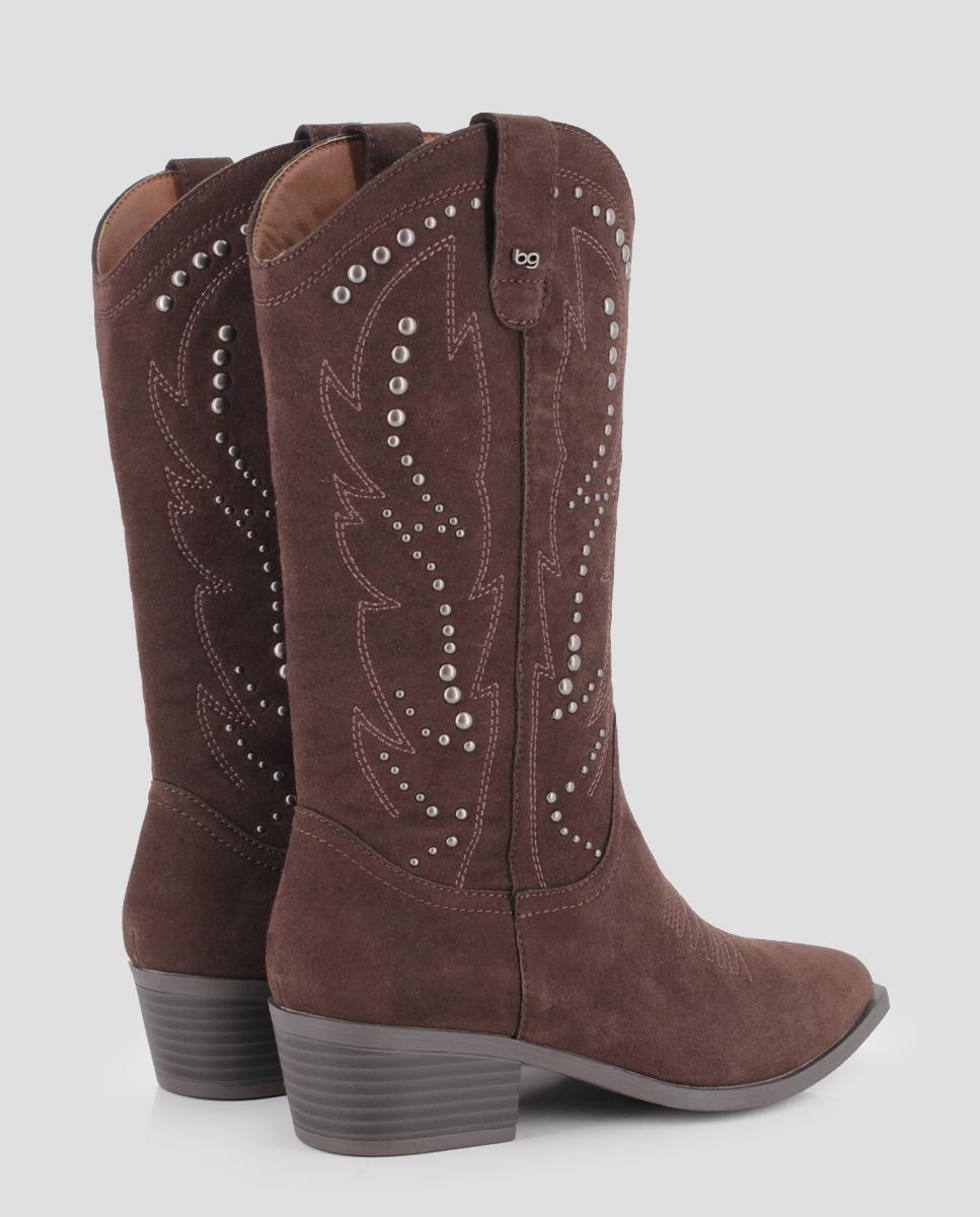 Botas Cowboy Alma com Tacão Baixo Castanho-3