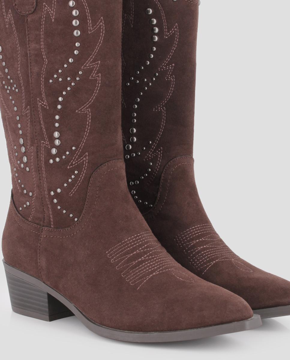 Botas Cowboy Alma com Tacão Baixo Castanho-4