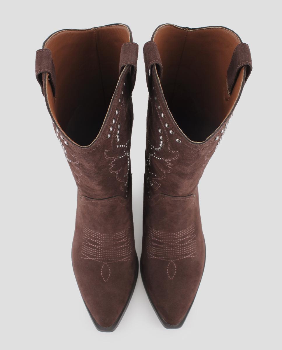 Botas Cowboy Alma com Tacão Baixo Castanho-5