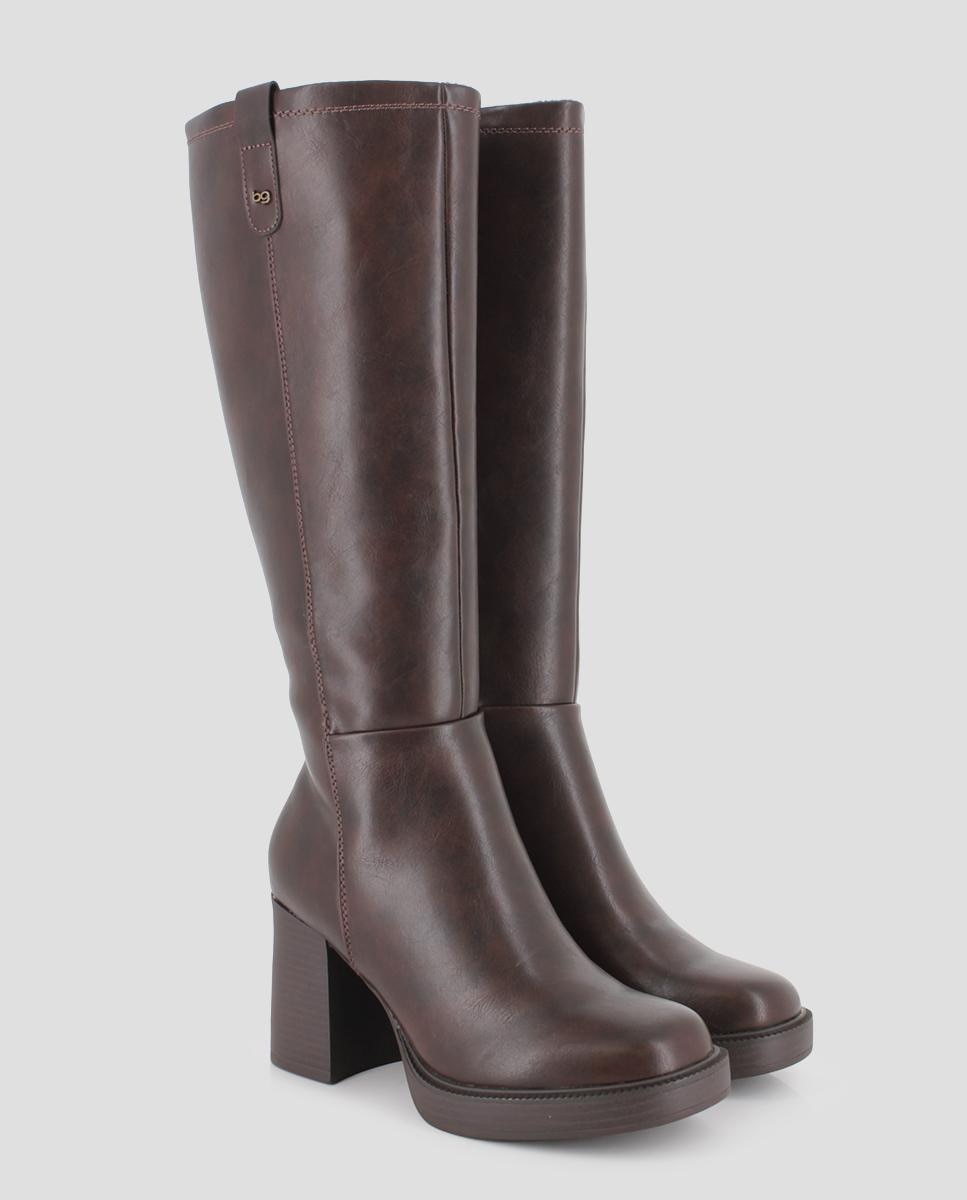 Botas Altas Jade com Tacão Largo Castanho-2
