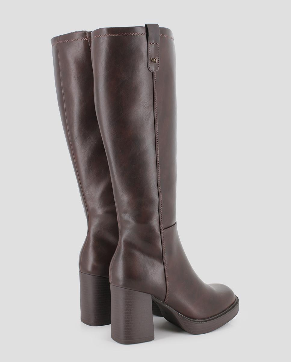 Botas Altas Jade com Tacão Largo Castanho-3