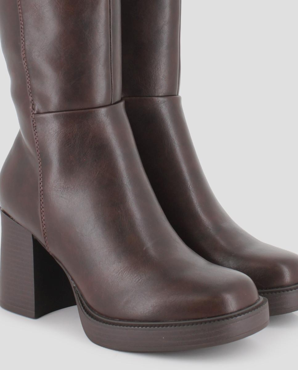 Botas Altas Jade com Tacão Largo Castanho-4
