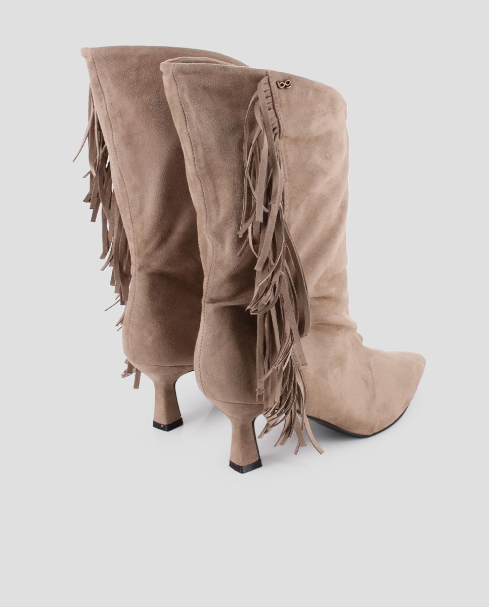 Botins Aretha de Salto com Franjas Camel-3