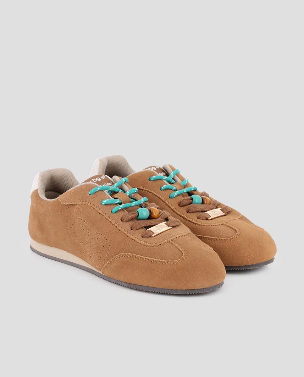 Sapatilhas Desportivas Nora de Pele com Atacadores Bicolor Camel-2