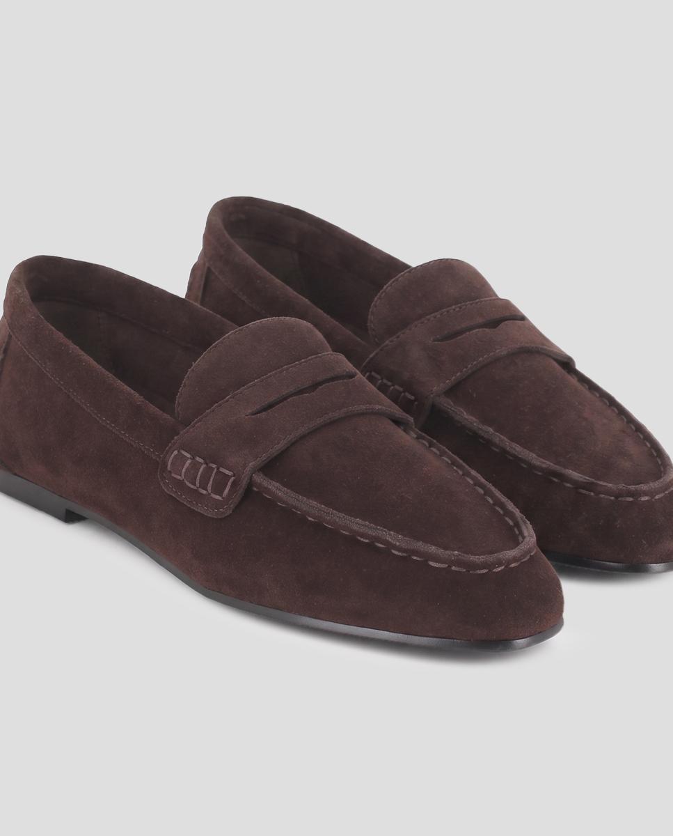 Mocassins Rasos Nael com Pele de Camurça Castanho-4