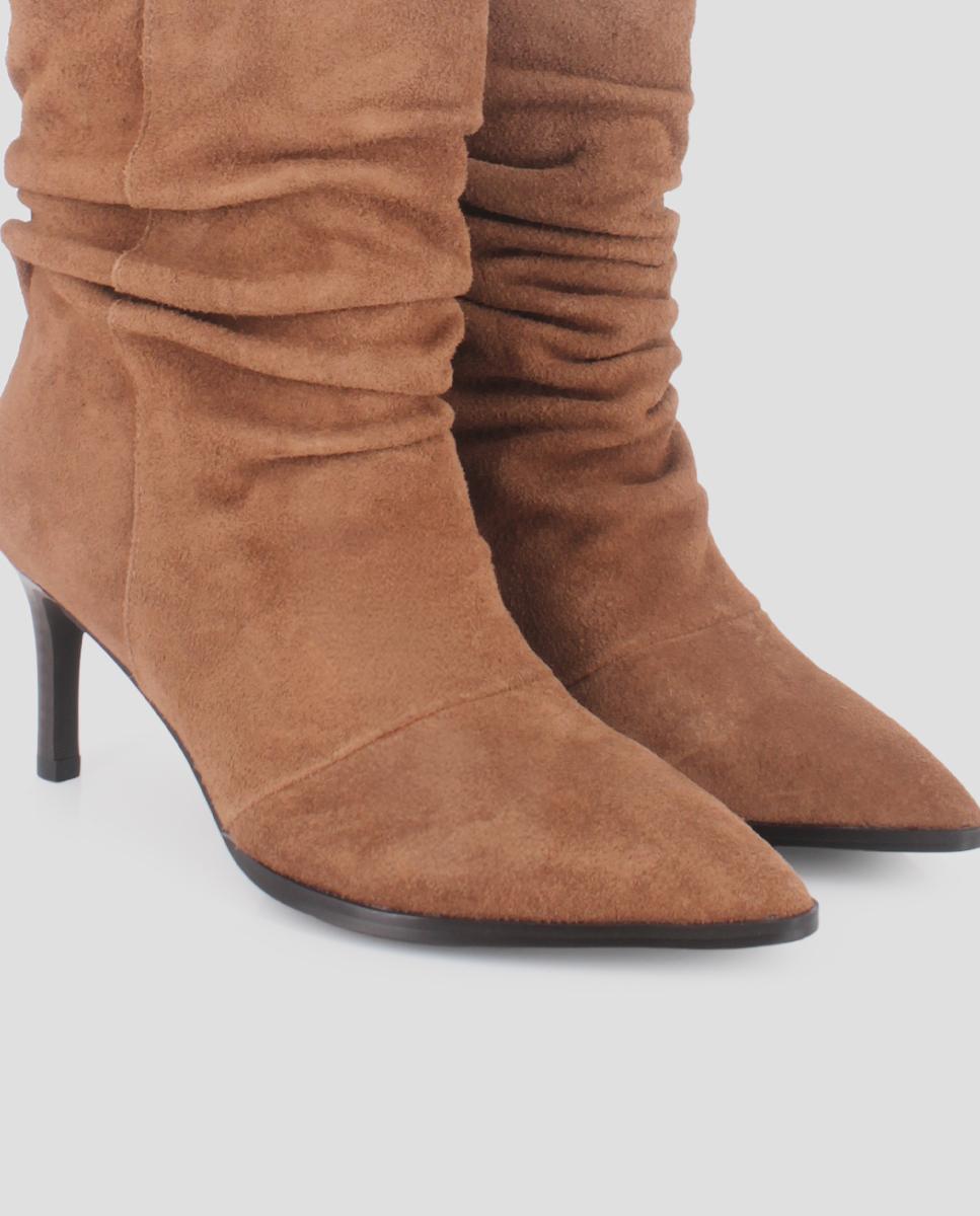 Botins Alani de Pele com Tacão Camel-4