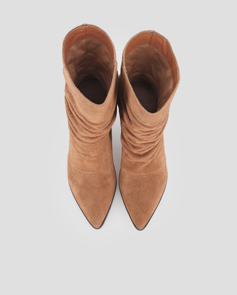Botins Alani de Pele com Tacão Camel-5