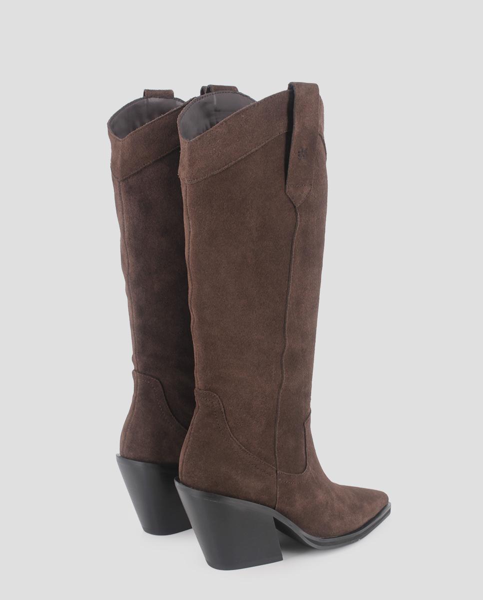Botas Altas Cassian de Salto Largo de Pele Castanho-3