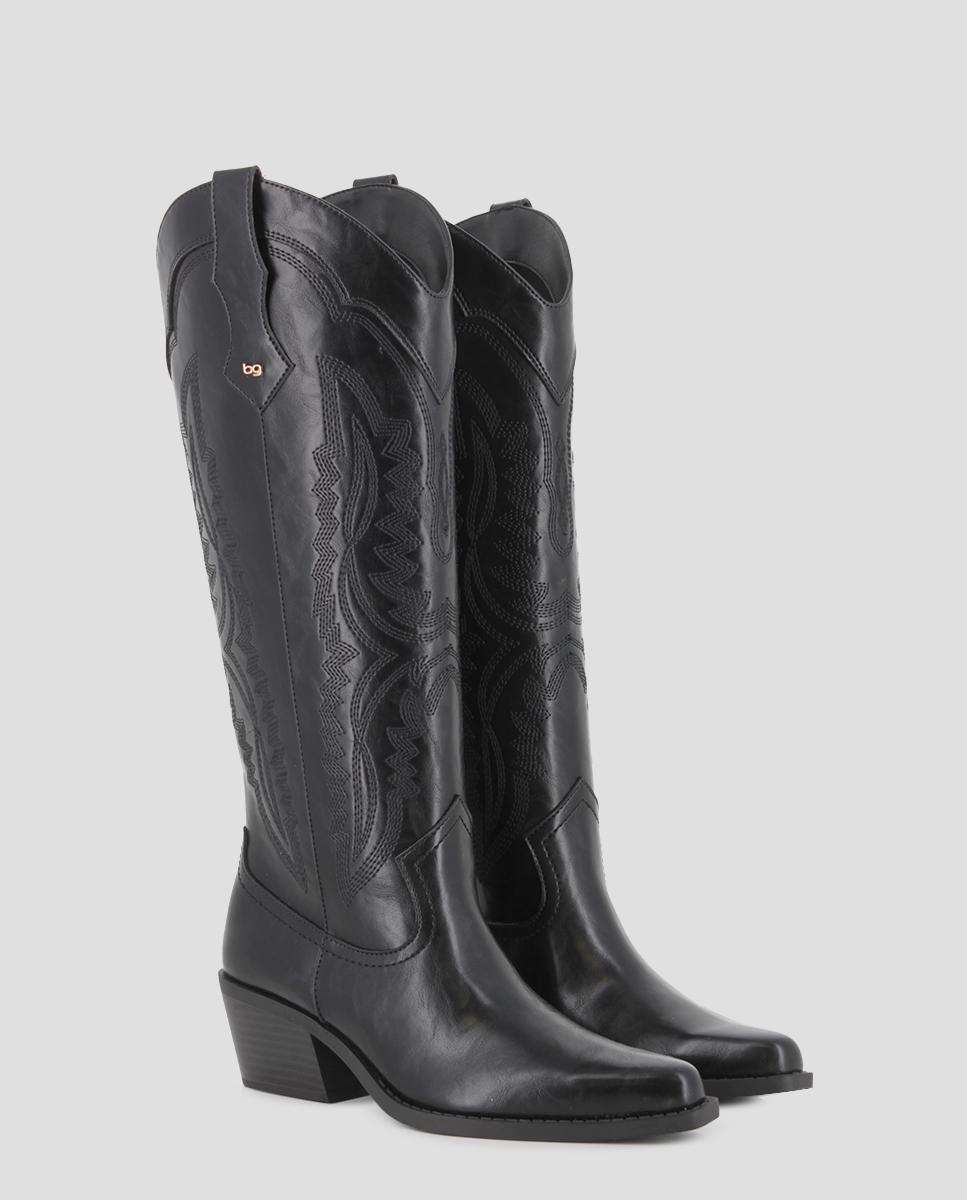 Botas Cowboy Elowen em Polipiel com Salto Médio Preto-2