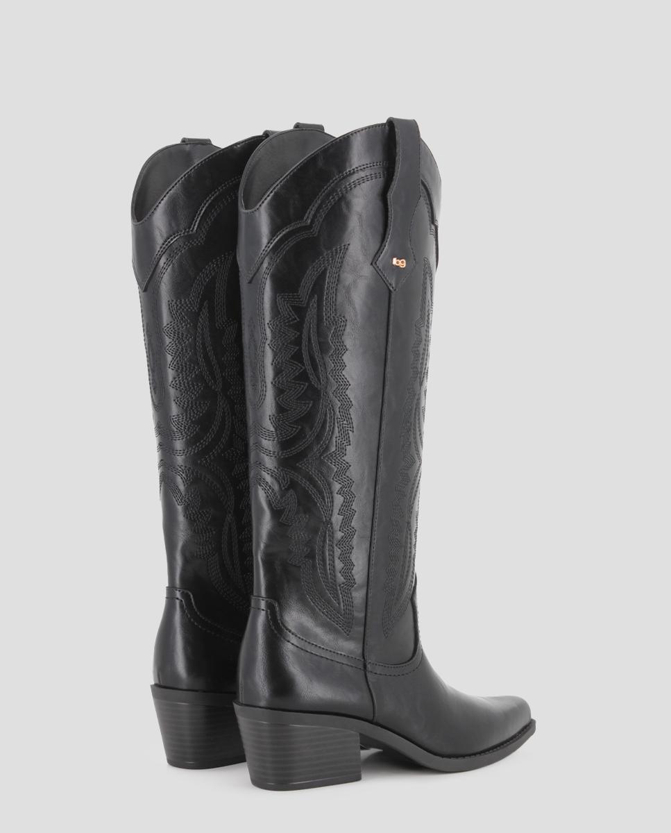 Botas Cowboy Elowen em Polipiel com Salto Médio Preto-3